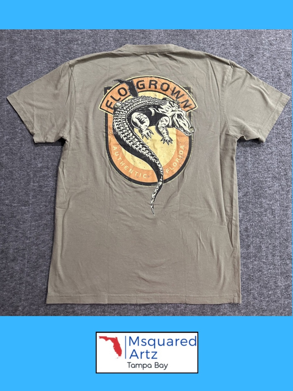 FloGrown Alligator Graphic T Shirt Mens Medium Olive Green Florida Cotton Tee